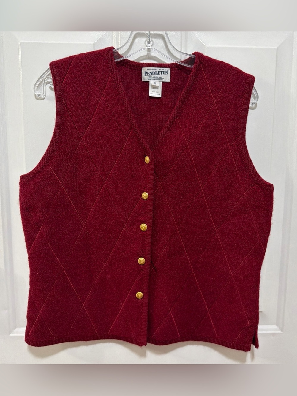 Pendleton Women's Burgundy Diamond-Knit Button Sweater Vest Sz M